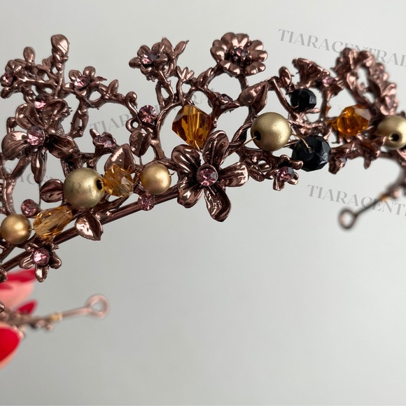 Floral Bronze Tiara with Gold and Black Accents - Picture 4 of 6